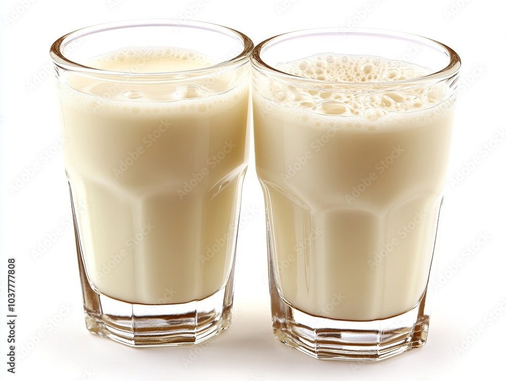 Two Glasses of Fresh Milk on White Background Two Glasses of Fresh Milk on White Background
