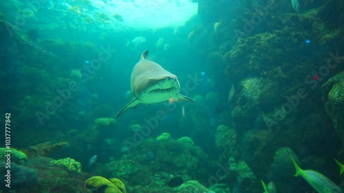 shark with sharp teeth swim smoothly