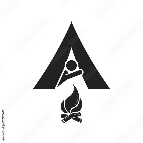 Isolated pictogram camp tend, camping triangle black sign, outdoor activity symbol