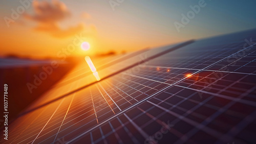Solar Panel Energy at Sunset