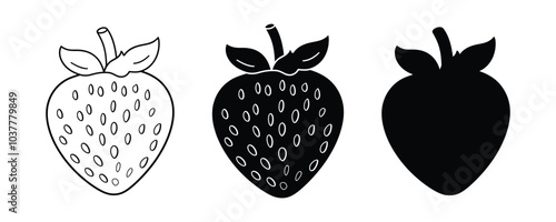 Strawberry vector illustration silhouette outline isolated on white background.