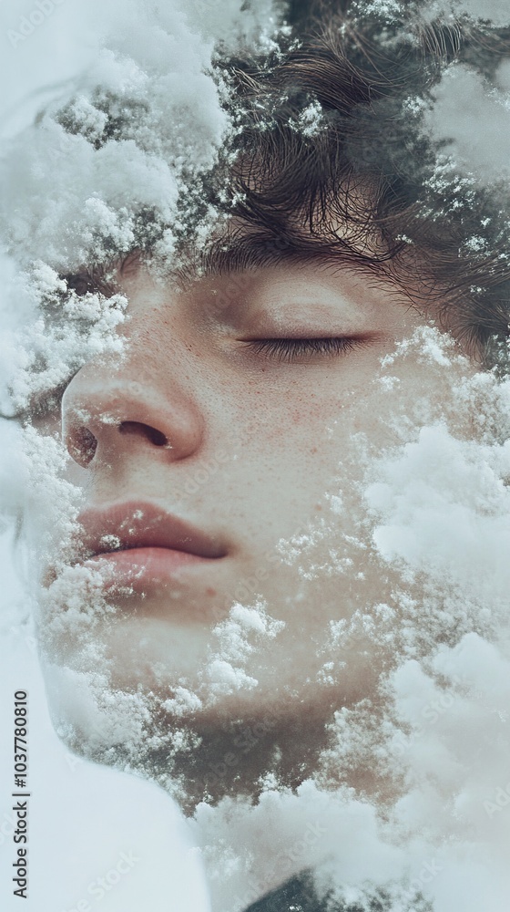 Dreamy Portrait of a Man in a Winter Landscape Dreamy Portrait of a Man in a Winter Landscape