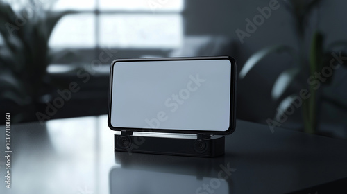 A smartphone gimbal mockup positioned on a flat surface, with an empty screen for inserting designs. photo