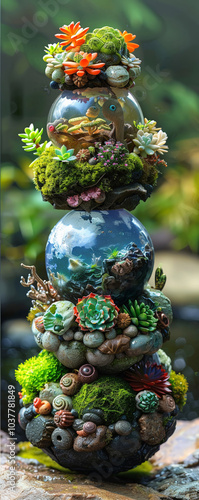 Wallpaper Mural Miniature Garden Terrarium with Succulents  Moss  Seashells  and Rocks Torontodigital.ca