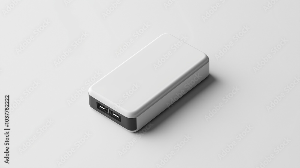 A portable battery pack mockup on a simple white background, ideal for adding custom graphics or branding. v4 A portable battery pack mockup on a simple white background, ideal for adding custom graphics or branding. v4