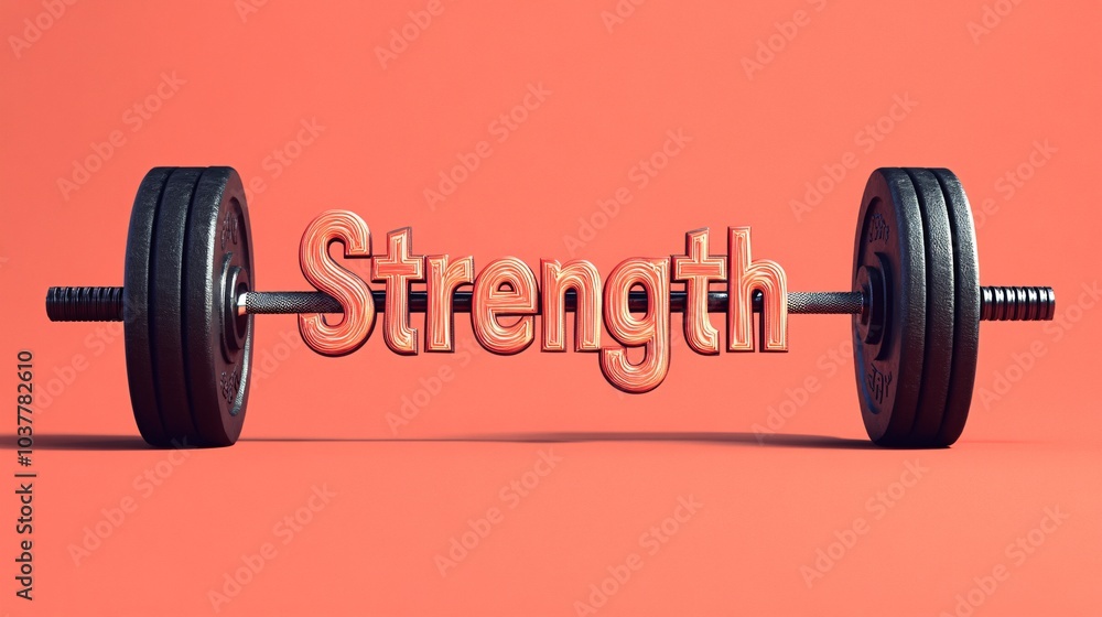 A close-up view of a weightlifting barbell with the word 'Strength' artistically displayed in the center, set against a vibrant orange background. A close-up view of a weightlifting barbell with the word 'Strength' artistically displayed in the center, set against a vibrant orange background.