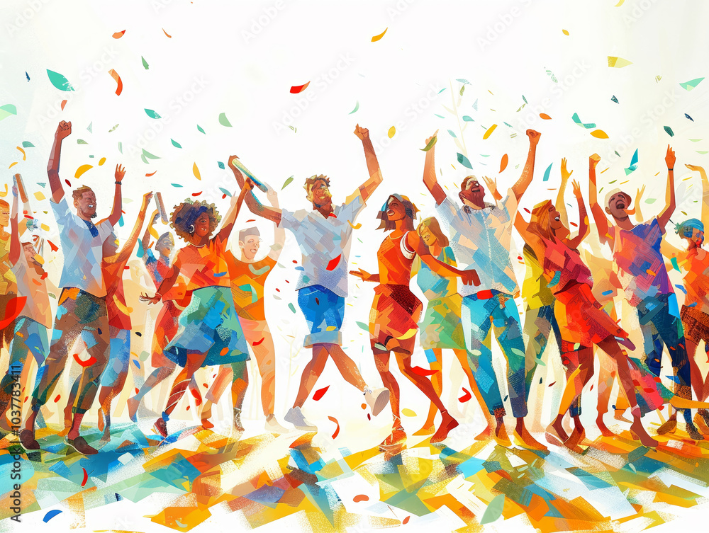 Diverse Group of People Celebrating with Confetti