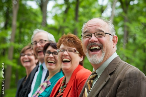 Portrait of a group of senior people laughing together in the park