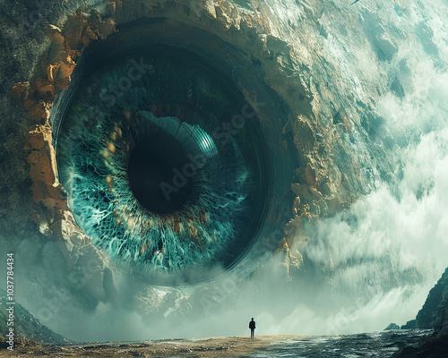 Giant Eye Overlooking Surreal Landscape