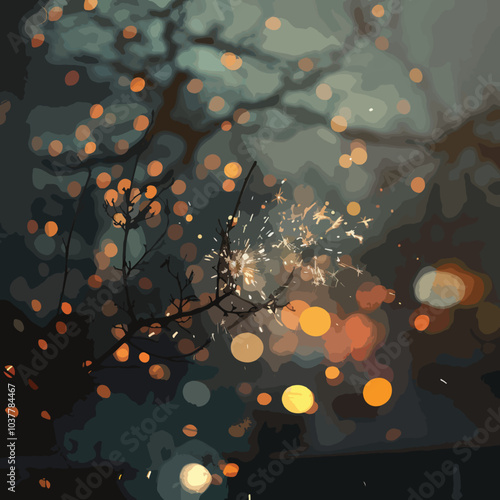 A composite image of fireworks being let off, Bokeh effect, Guy Fawkes Night, Christmas, New year 