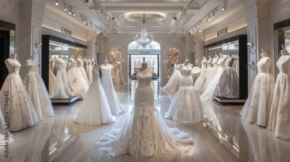 Bridal Gowns in a Luxurious Store Bridal Gowns in a Luxurious Store