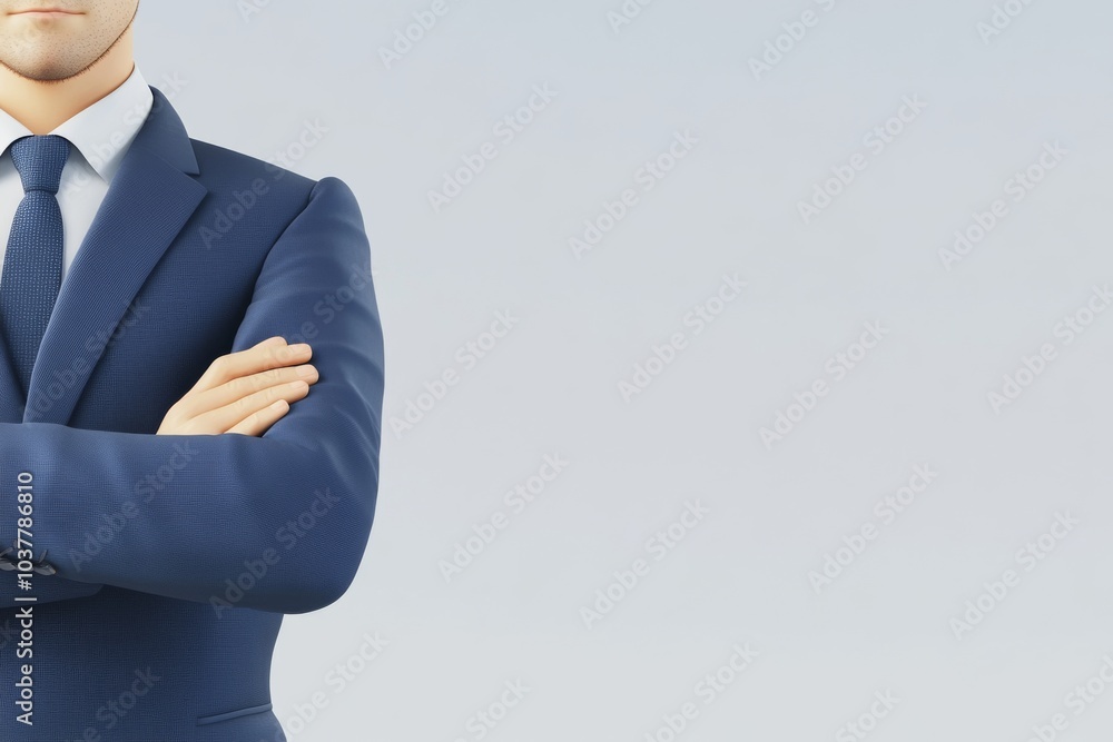 A man in a suit is standing with his arms crossed A man in a suit is standing with his arms crossed