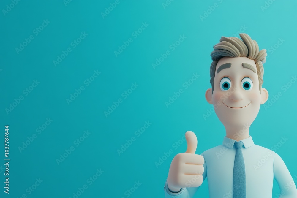 A cartoon man with a thumbs up gesture is standing in front of a blue background A cartoon man with a thumbs up gesture is standing in front of a blue background