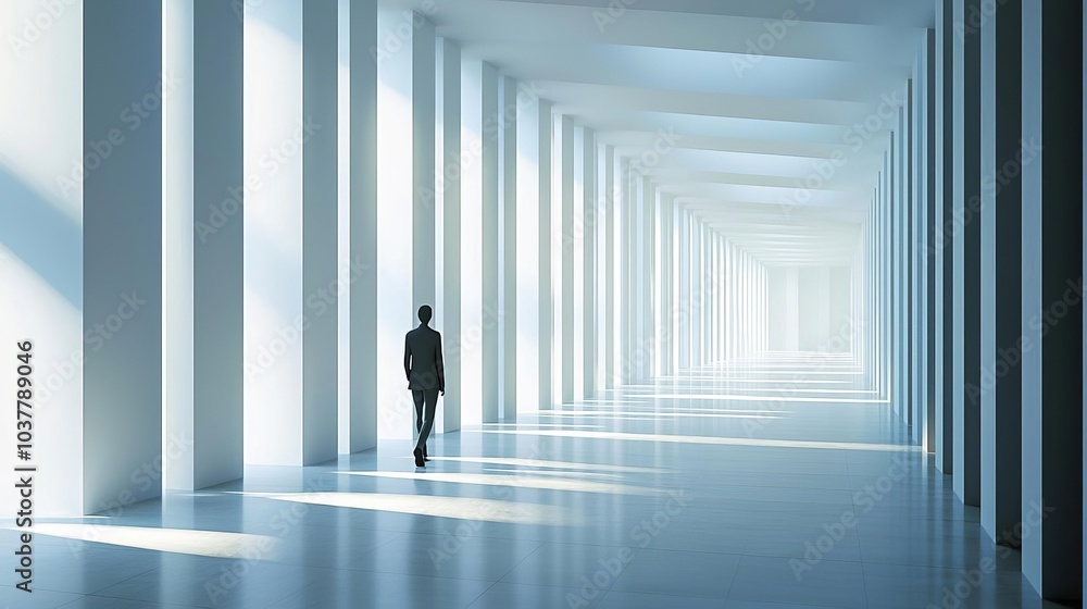 Fototapeta premium Introvert Solitude Minimalism Solitary figure looking at a clear sky through a window, minimalist home, flat design illustration