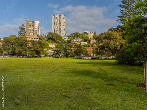 Double Bay a beautiful affluent and wealthy suburb on Sydney Harbour with small beach and yachts and trees lining the foreshores Sydney NSW Australia