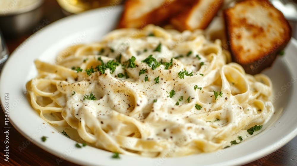 Creamy Fettuccine Pasta with Toasted Bread Creamy Fettuccine Pasta with Toasted Bread