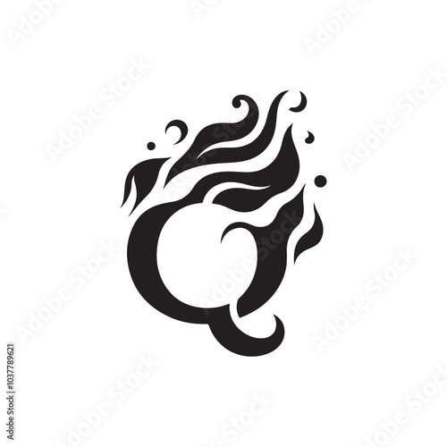 creative letter Q silhouette icon with liqfire uid shape photo