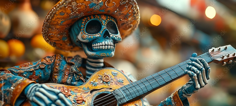 A Skeleton in a Sombrero Strumming a Guitar.
A Skeleton in a Sombrero Strumming a Guitar.
