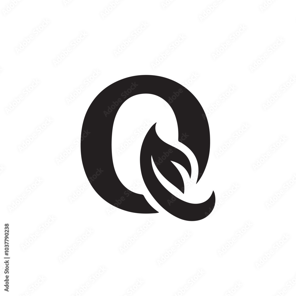 creative letter Q silhouette icon with leaf creative letter Q silhouette icon with leaf