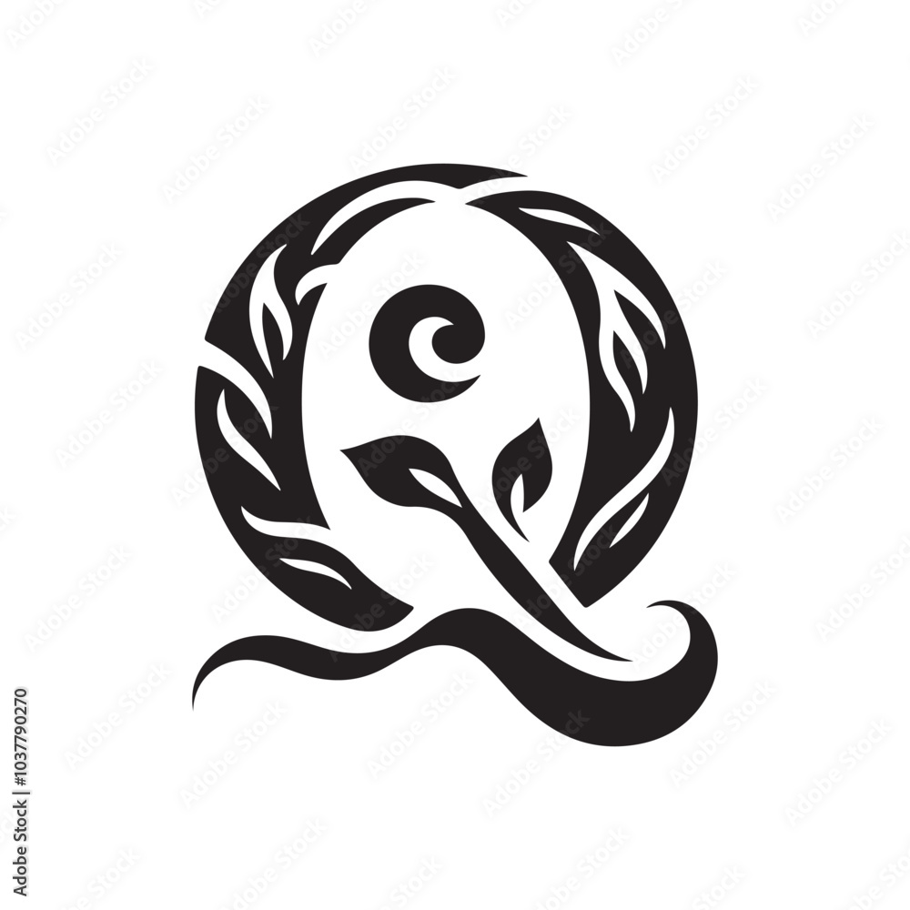 creative letter Q silhouette icon with floral style creative letter Q silhouette icon with floral style