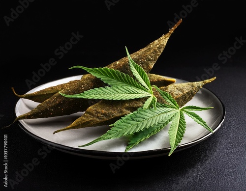 Bhang on a plate on a black table photo