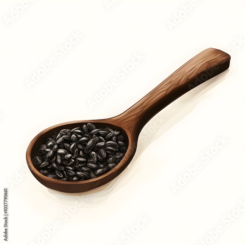 Black Chia Seeds in Wooden Spoon Healthy Superfood Organic Raw Vegan Vegetarian Nutr