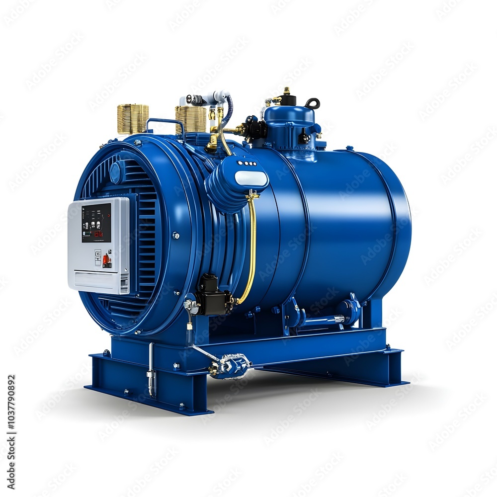 Industrial Blue Tank Equipment with Control Panel and Piping Industrial Blue Tank Equipment with Control Panel and Piping