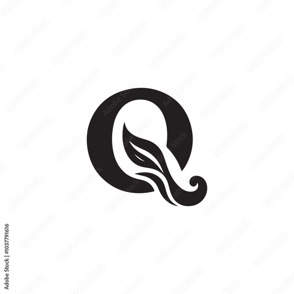 creative letter Q silhouette icon with leaf creative letter Q silhouette icon with leaf