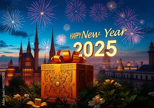 Christmas' Day with gift box and Santa Claus, for Christmas' Day and Happy New Year Day.