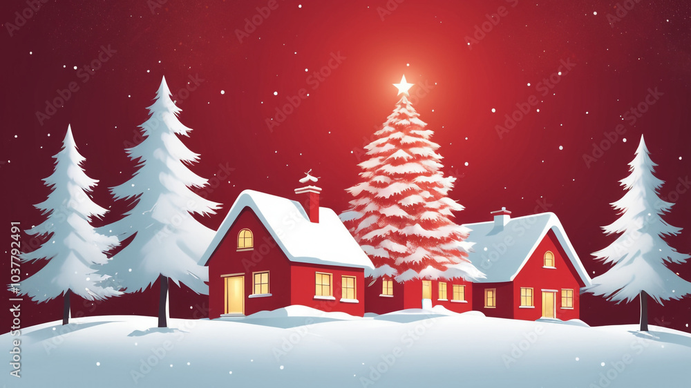 Fototapeta premium Snowy Christmas Village with Sparkling Tree