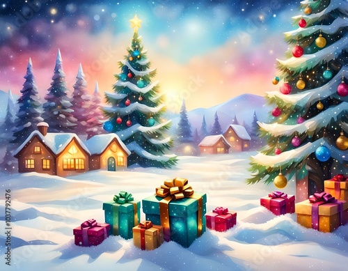 Christmas' Day with gift box and Santa Claus, for Christmas' Day and Happy New Year Day.