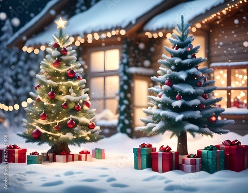 Christmas' Day with gift box and Santa Claus, for Christmas' Day and Happy New Year Day.