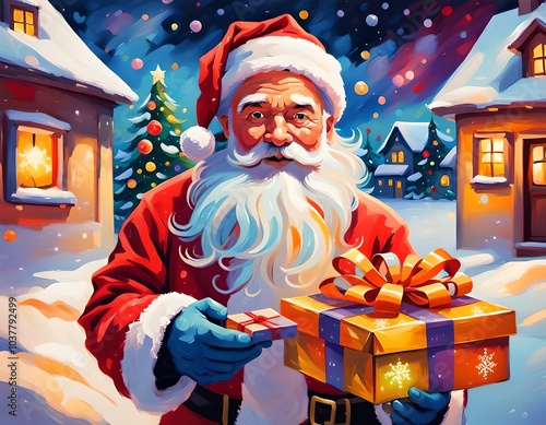 Christmas' Day with gift box and Santa Claus, for Christmas' Day and Happy New Year Day.