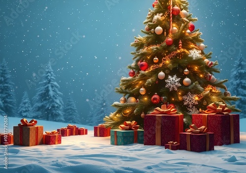 Christmas' Day with gift box and Santa Claus, for Christmas' Day and Happy New Year Day.