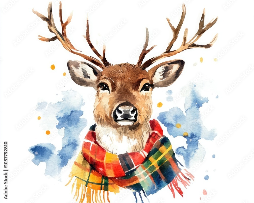 A charming illustration of a deer wearing a colorful scarf, combining nature and art in a delightful watercolor style. A charming illustration of a deer wearing a colorful scarf, combining nature and art in a delightful watercolor style.
