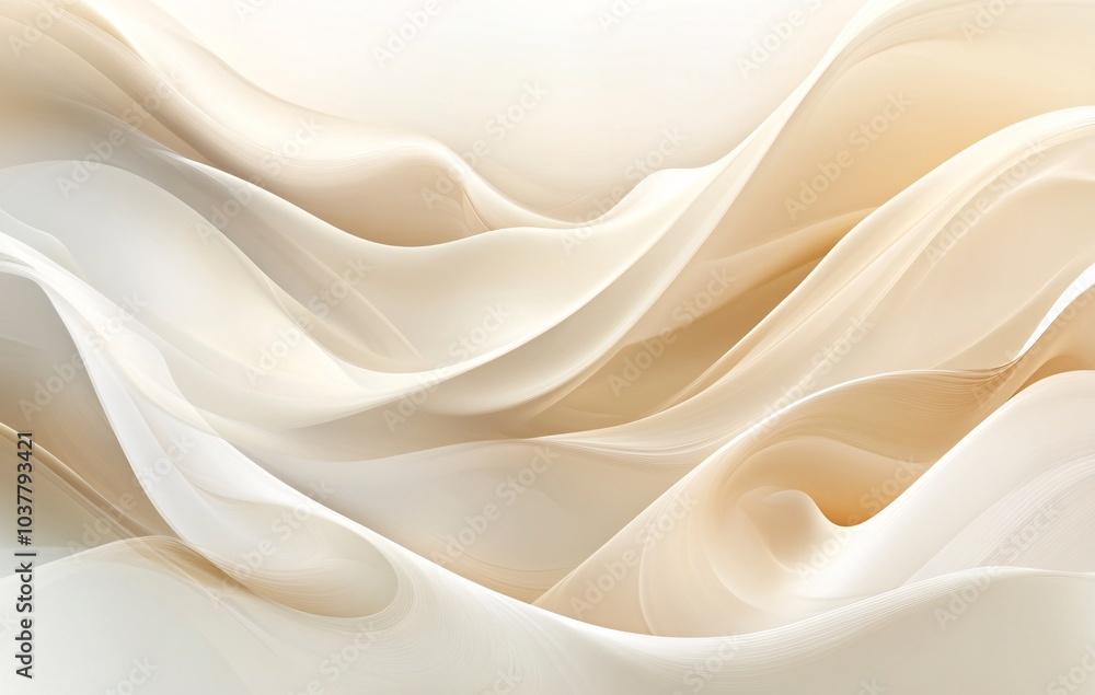 Fototapeta premium Elegant abstract waves of soft cream and white fabric create a serene and fluid motion, ideal for backgrounds or design elements.