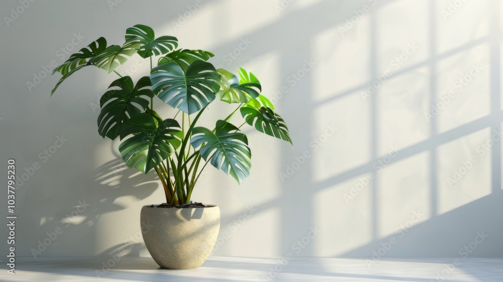 Minimalist 3D Rendering of Monstera Plant in Pot Minimalist 3D Rendering of Monstera Plant in Pot