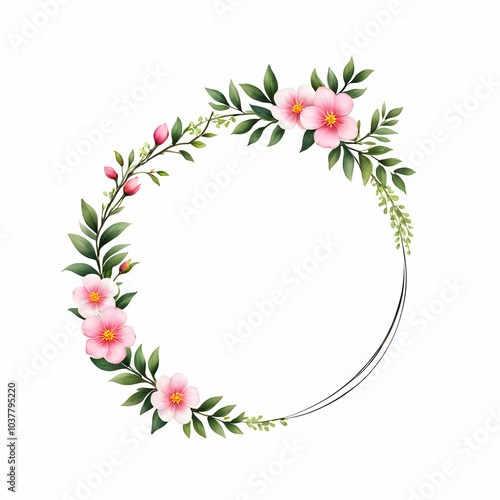 Circle leaf border with small flower copy space area