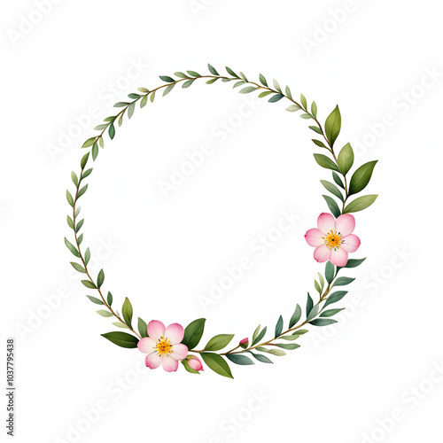 Circle leaf border with small flower copy space area