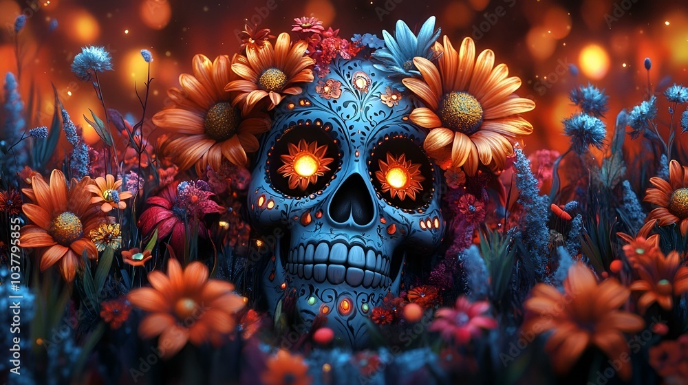 Skull Filled with Vibrant Flowers.
Skull Filled with Vibrant Flowers.