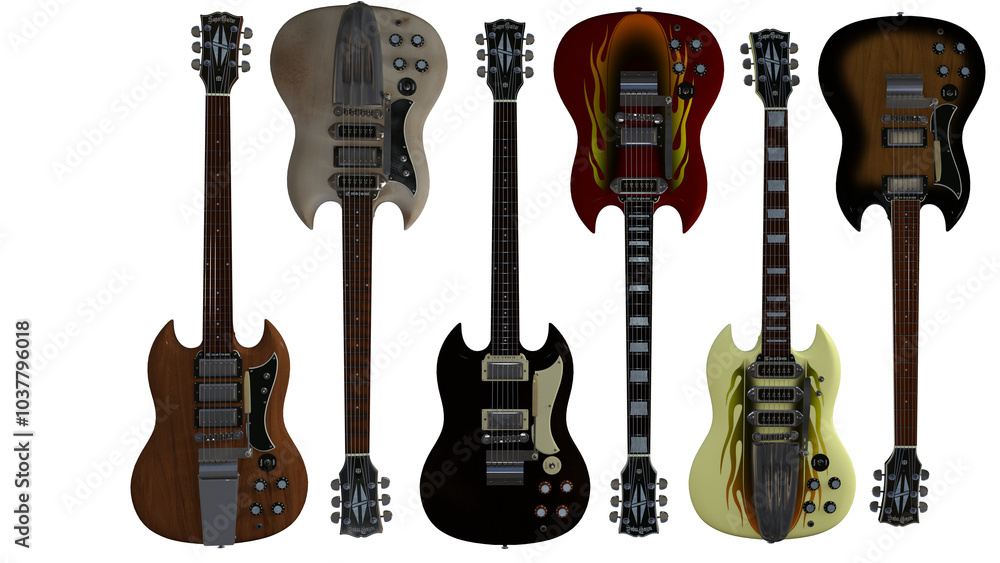 Naklejka premium 3d render set of electric guitars