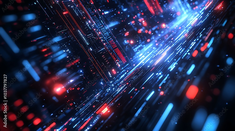 Abstract digital background with glowing red and blue lines, creating a futuristic and dynamic visual effect. Abstract digital background with glowing red and blue lines, creating a futuristic and dynamic visual effect.