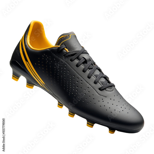 Isolated Black Soccer Shoe on Transparent Background