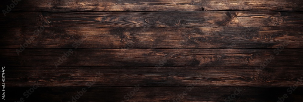 Naklejka premium A textured wooden surface with dark, rich tones, featuring natural grain patterns and a rustic, aged appearance.