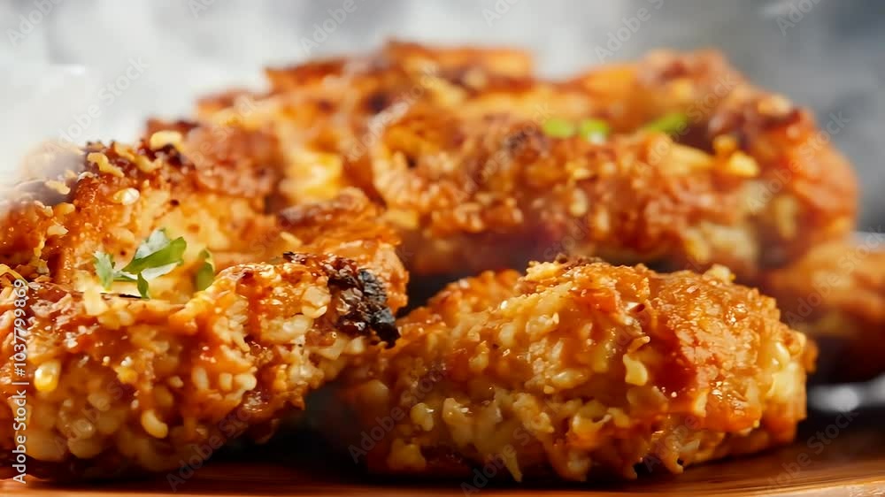Savor tantalizing macro view succulent hot fried chicken crispy skin aromatic spices that enhance mouthwatering appeal delicious food stock footage perfect culinary concepts presented rich Savor tantalizing macro view succulent hot fried chicken crispy skin aromatic spices that enhance mouthwatering appeal delicious food stock footage perfect culinary concepts presented rich