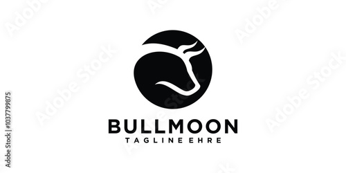 logo design combination of bull head with moon, circle, horns, logo design vector, symbol, icon, idea, creative.