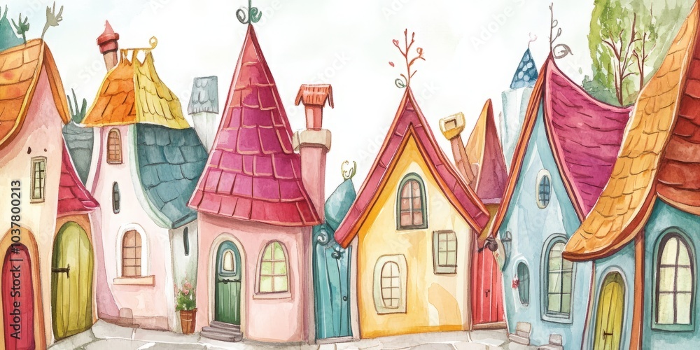 Enchanting Watercolor Fairy Tale Houses: A Whimsical Journey into a Colorful Fantasy Village Enchanting Watercolor Fairy Tale Houses: A Whimsical Journey into a Colorful Fantasy Village