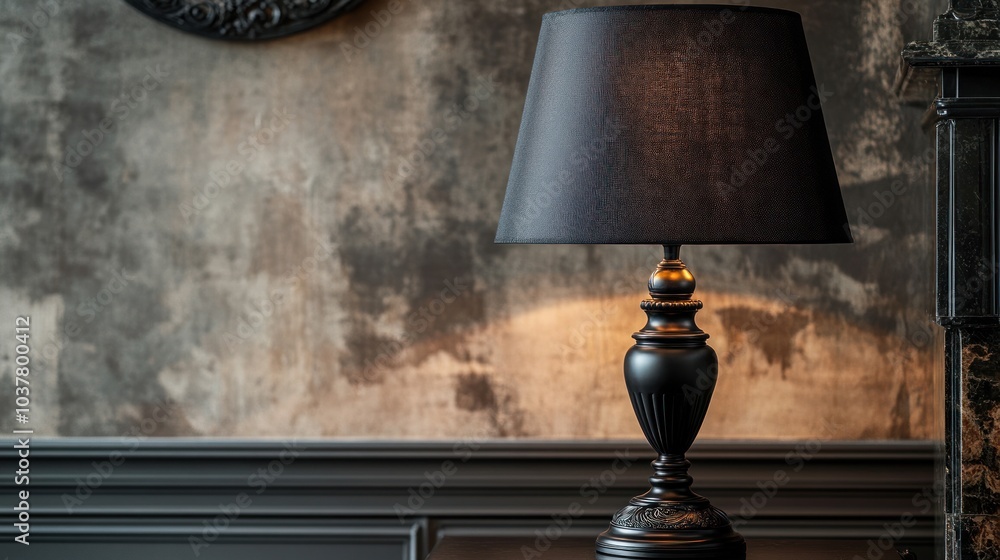 Black Table Lamp on a Rustic Wall Black Table Lamp on a Rustic Wall
