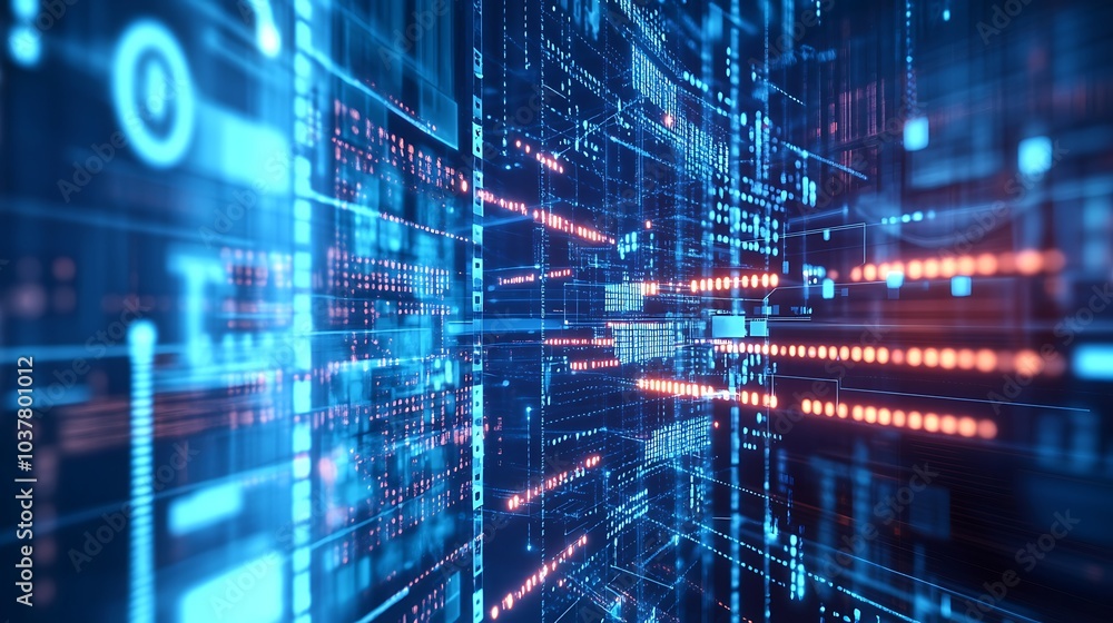 Abstract digital background with glowing lines and data. Abstract digital background with glowing lines and data.