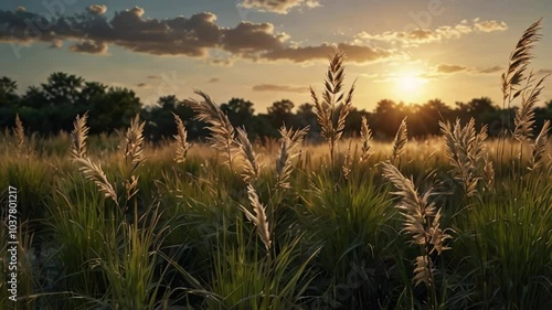 Animation of Breezes in Reed Grass Fields. Gentle harmony of breezes softly moving through reed grass. Realistic motion. photo